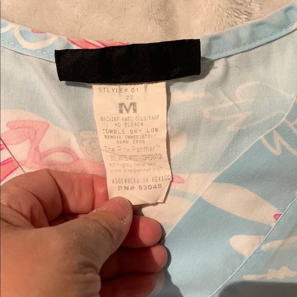 Gently Loved Light Blue Scrub Top with Pink Panther Design - Picture 3 of 7